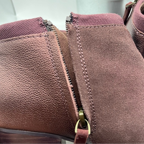 Toms Women's Loren Suede/Metallic Block Heel Ankle Bootie Burgundy 7.5 - Picture 5 of 8